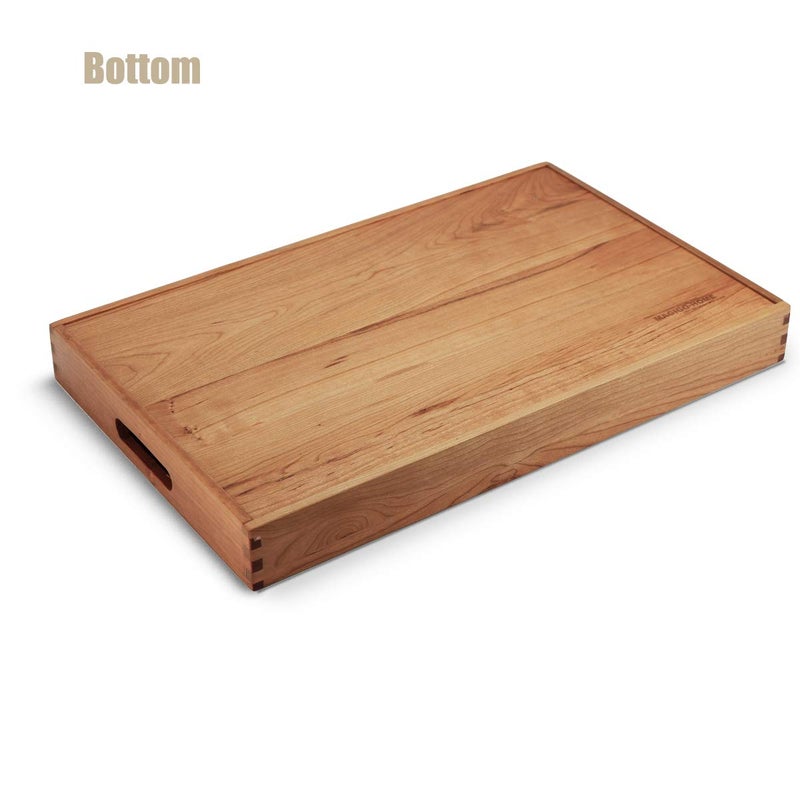 MAGIGO 22 x 14 Inches Large Rectangle Cherry Wood Ottoman Tray with Handles, Serve Tea, Coffee or Breakfast in Bed, Classic Wooden Decorative Serving Tray - Image 4
